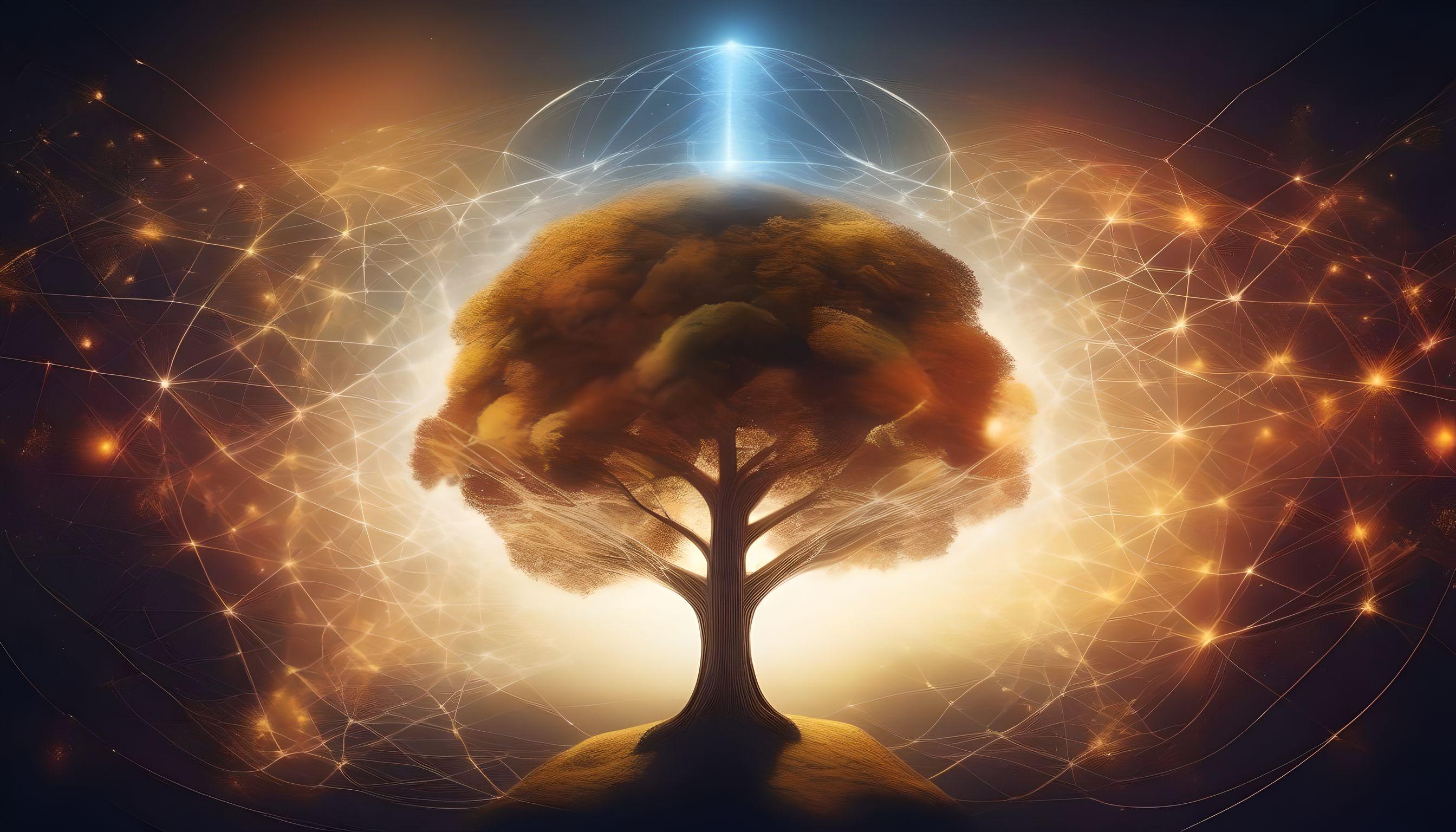 image d'un arbre digitalisé, représentant l'arbre de la connaissance, fait par IA